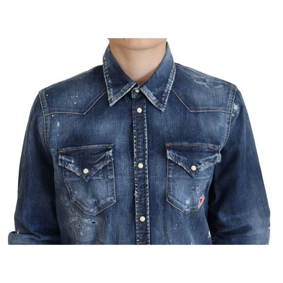 Dsquared² Blue Washed Cotton Button Down Collared Denim Women's Shirt - Picture 4 of 5